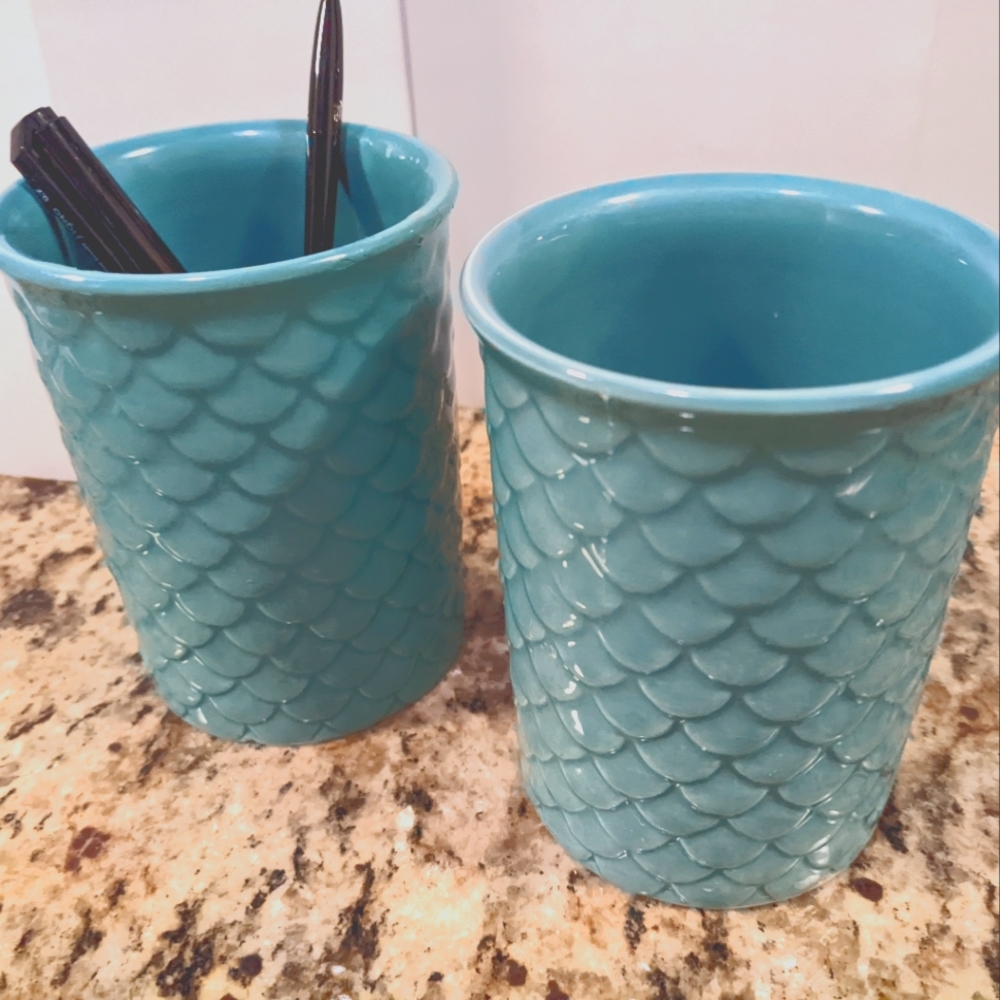 Mermaid Blue Textured Organizer Cups - Pen or Brush Holder!
